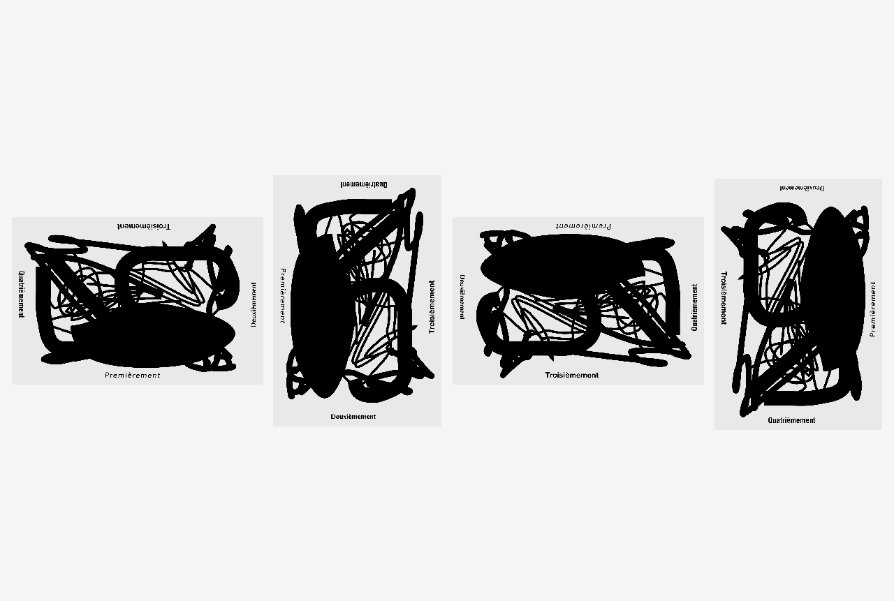 Claude Closky, ‘Premièrement deuxièmement troisièmement quatrièmement [Firstly Secondly Thirdly Fourthly],’ 2022, Paris: Atelier Arcay Silkscreen print on 350g paper, 4 prints 40 x 60 and 60 x 40 cm.